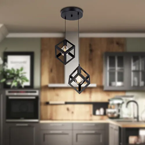 Apliqa Cup 2li Siyah Sarkıt Modern Genç Odası Mutfak Retro Salon Sarkıt Avize