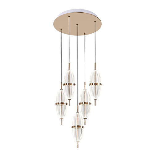 Apliqa Liona 5'li Yuvarlak 50 Watt Gold Krisatlli Modern Salon Oturma Odası Sarkıt Led Avize