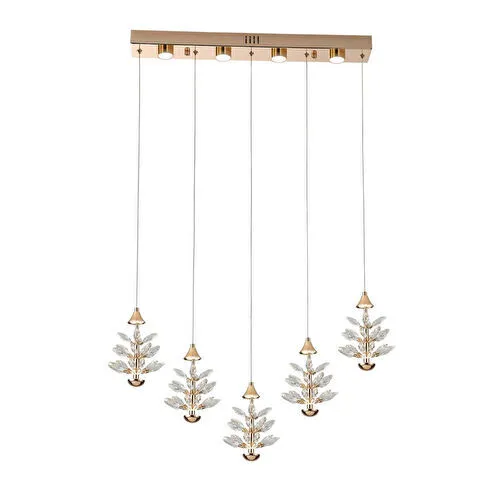 Apliqa Serap 5'li 62 Watt 3000k Sıralı Gold Kristal Taşlı Ledli Salon Avize