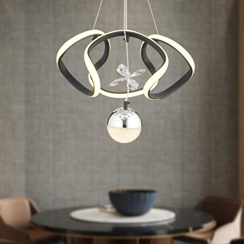 Apliqa Pelin Tekli Siyah Krom 3 Renkli 39 Watt Ledli Modern Oturma Odası, Koridor, Salon Led Avize