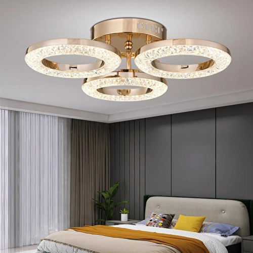 Apliqa Oylum 3'lü Gold 24 Watt Kristalli Koridor Salon Led Plafonyer Avize