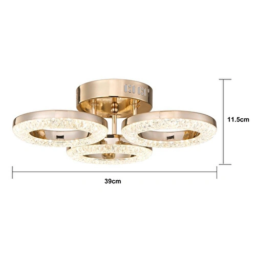 Apliqa Oylum 3'lü Gold 24 Watt Kristalli Koridor Salon Led Plafonyer Avize