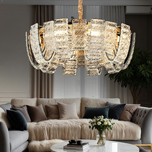 Apliqa Loya 60'lik Gold Kristal Taşlı Oturma Odası, Salon Sarkıt Avize