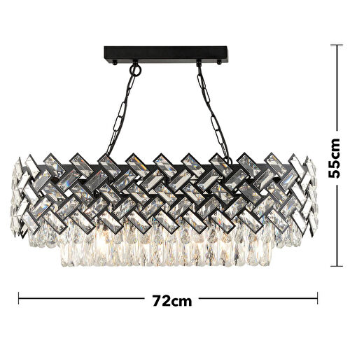 Apliqa Nilay Siyah Kristalli Taşlı Modern Tasarım Kristal Salon Avize