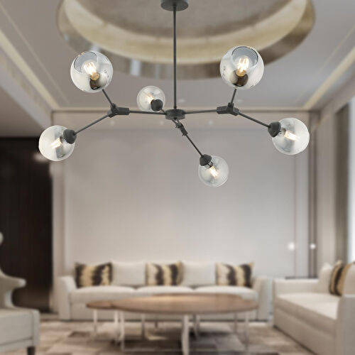 Apliqa Bürke 6li Avi̇ze Si̇yah Modern Koridor Yatak Odası Salon Avize