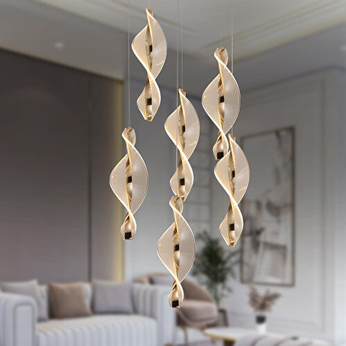 Apliqa Gupse 6 Lı Yuvarlak 95 Watt Ledli Modern Tasarım Oturma Odası Salon Avize