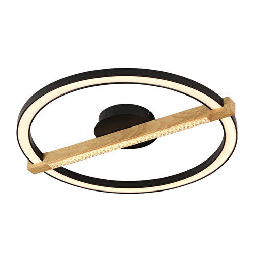 Apliqa April Siyah Yuvarlak 58 Watt Plafonyer Ahşap Desenli Modern Salon Led Avize