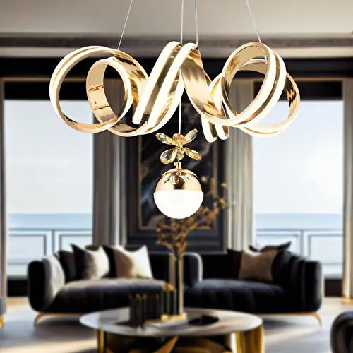 Apliqa Amott Gold 3 Renkli 150 Watt Kristal Ledli Kelebek Led Top Avize Modern Oturma Odası Salon Sarkıt Avize