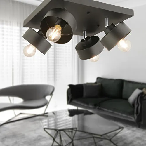 Apliqa Meriç 4'lü Siyah Plafonyer Modern Retro Genç Odası Mutfak Salon Avize