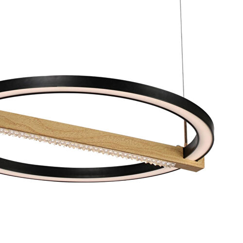 Apliqa April Siyah 58 Watt Yuvarlak Ahşap Desenli Modern Salon Led Sarkıt Avize