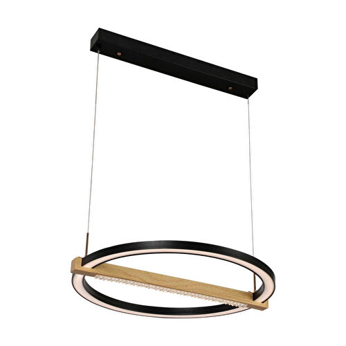 Apliqa April Siyah 58 Watt Yuvarlak Ahşap Desenli Modern Salon Led Sarkıt Avize