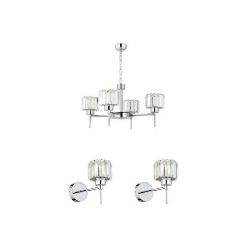 Apliqa Sadem 4 Lü Krom Kaplama 3 Parça Kristalli Taşlı Modern Tasarım Kristal Salon Avize-aplik Seti