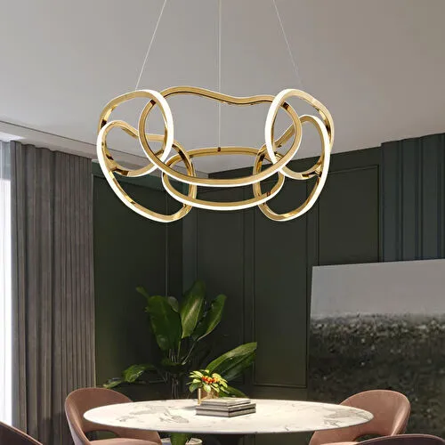 Apliqa Quon 6'lı Gold 110 Watt Yuvarlak Modern Sarkıt Salon Led Avize