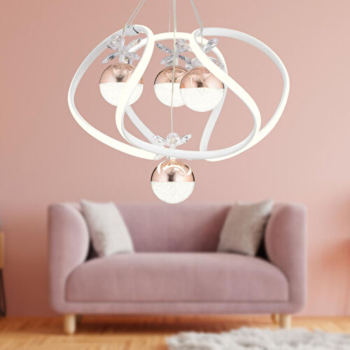 Apliqa Balca 4'lü Beyaz Bakır 3 Renkli 84 Watt Ledli Kelebek Led Avize Top Avize Modern Oturma Odası, Koridor, Salon Led Avize