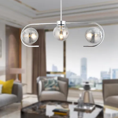 Apliqa Diaspor 3lü Sıralı Krom Füme Camlı Modern Sarkıt Genç Odası Yatak Odası Retro Salon Avize