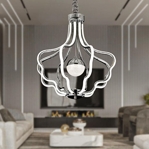 Apliqa Camelia Krom Kaplama 3 Renkli 50 Watt Ledli Modern Tasarım Oturma Odası,genç Odası,yatak Odası,salon Sarkıt Led Avize