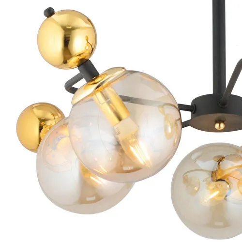 Apliqa Florit 5'li Siyah Gold Modern Oturma Odası Salon Avize