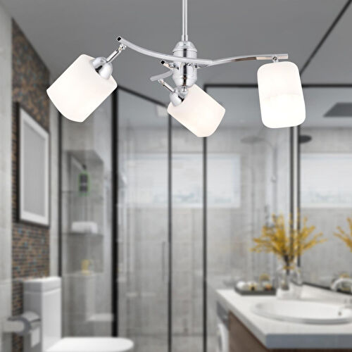 Apliqa Abbey 3'lü Krom Beyaz Camlı Yuvarlak Modern Oturma Odası Spot Salon Avize