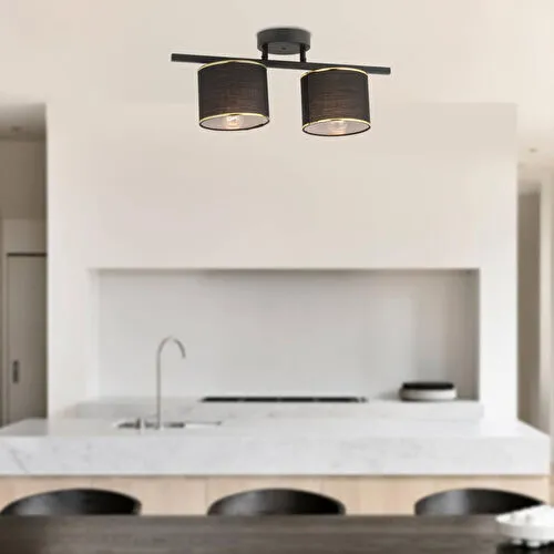 Apliqa Selina 2li Siyah Modern Plafonyer Genç Odası Mutfak Yatak Odası Avize