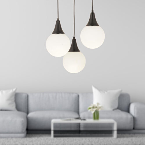 Apliqa Damla 3lü Yuvarlak Siyah Beyaz Camlı Sarkıt Modern Genç Odası Mutfaksalon Avize