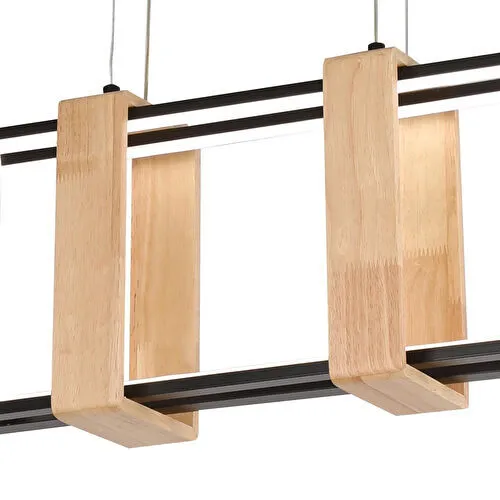 Apliqa Alena 69 Watt Siyah Dikdörtgen Ahşap Desenli Modern Salon Led Sarkıt Avize