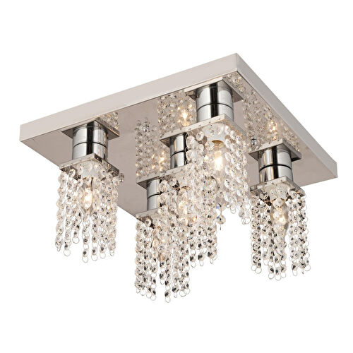 Apliqa Peter 5li Krom Kristalli, Taşlı Modern Tasarım Kristal Salon Avize