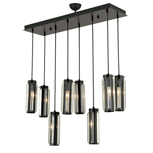 Apliqa Natali 8 Li Sıralı Siyah Salon- Modern Tasarım Yemek Masası Üstü Salon Sarkıt Avize