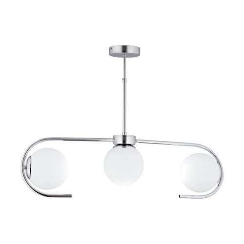 Apliqa Diaspor 3lü Sıralı Krom Beyaz Camlı Modern Sarkıt Genç Odası Yatak Odası Retro Salon Avize