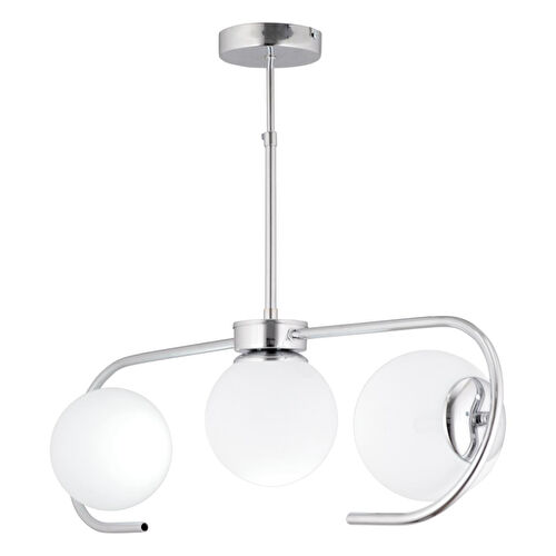 Apliqa Diaspor 3lü Sıralı Krom Beyaz Camlı Modern Sarkıt Genç Odası Yatak Odası Retro Salon Avize