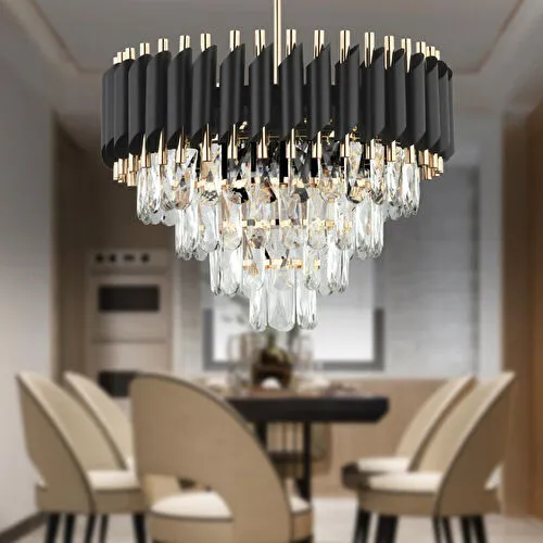 Apliqa Mikula 45'lik Yuvarlak Gold Kristal Taşlı Modern Oturma Odası Salon Sarkıt Avize