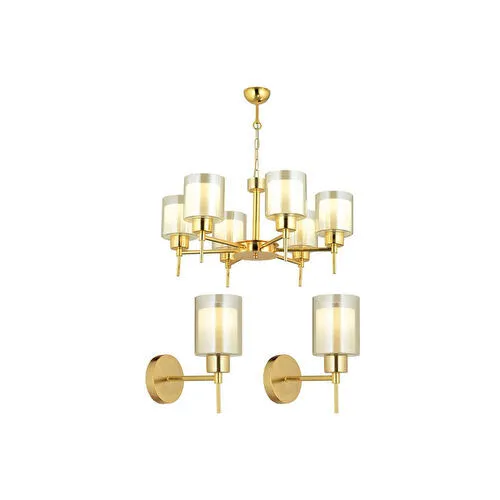 Apliqa Cemre 6 Lı Gold Modern Tasarım Yatak Odası Salon Avize-aplik Seti 3 Parça Avize-aplik Seti Seti