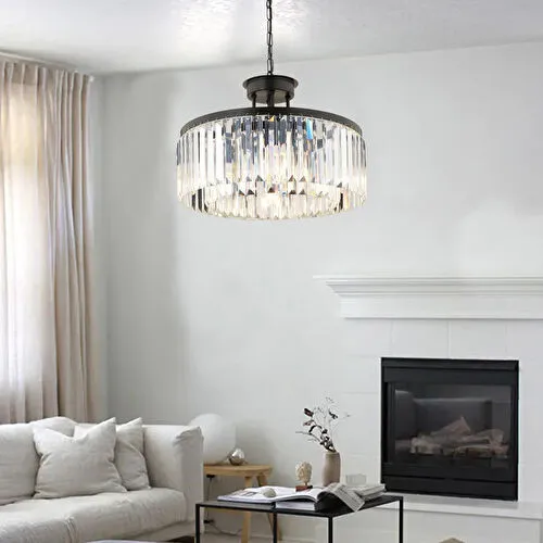 Apliqa Kanvas 45'lik Siyah Kristalli Taşlı Modern Tasarım Kristal Salon Avize