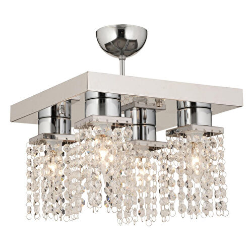 Apliqa Peter 4lü Krom Kristalli, Taşlı Modern Tasarım Kristal Salon Avize