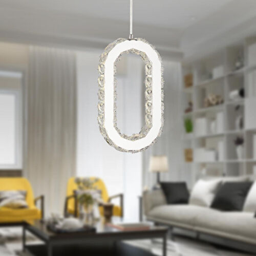 Apliqa Avignon 20 Watt Tekli Krom Ledli 3 Renkli Sarkıt Kristalli Taşlı Modern Tasarım Led Kristal Salon Avize