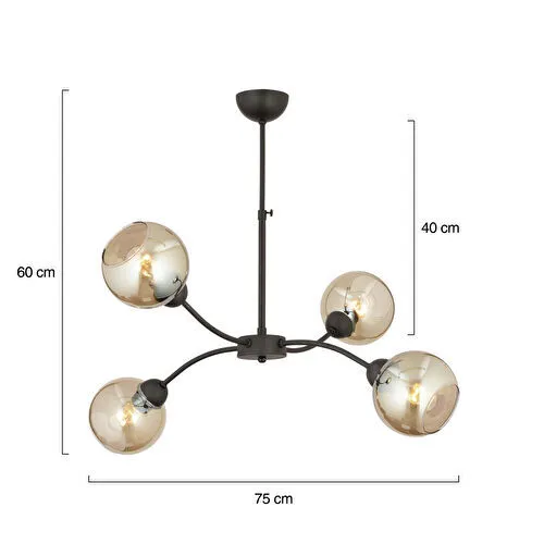 Apliqa Ecvet 4lü Siyah Modern Oturma Odası Yatak Odası Retro Salon Avize