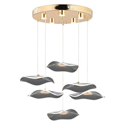 Apliqa Jolie 6'lı Yuvarlak 3 Renkli 61 Watt Gold Kristal Ledli Modern Oturma Odası Salon Sarkıt Avize