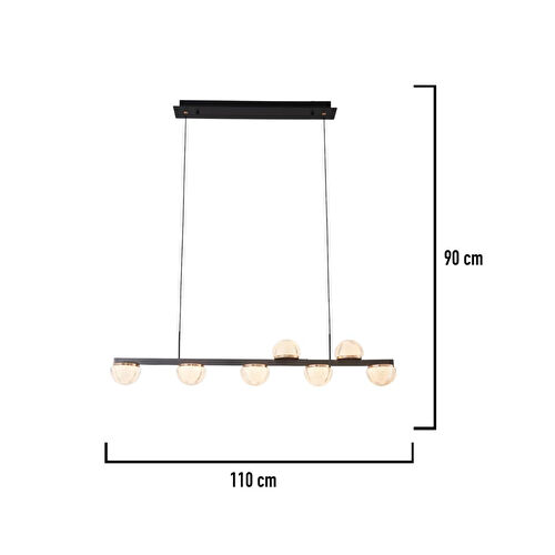 Apliqa Derem 7li Sıralı Siyah Gold 80 Watt Kristal Taşlı Salon Led Sarkıt Avize