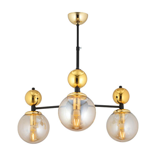 Apliqa Kuvars 3lü Siyah Gold Modern Koridor, Oturma Odası Salon Avize