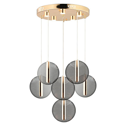 Apliqa Dustin 6'lı Yuvarlak 3 Renk 80 Watt Gold Kristal Ledli Modern Oturma Odası Salon Sarkıt Avize