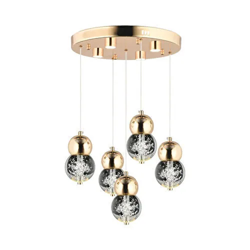 Apliqa Sasha 5'li Yuvarlak 3 Renkli 57 Watt Gold Kristal Ledli Modern Oturma Odası Salon Sarkıt Avize