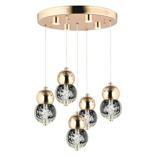 Apliqa Sasha 5'li Yuvarlak 3 Renkli 57 Watt Gold Kristal Ledli Modern Oturma Odası Salon Sarkıt Avize