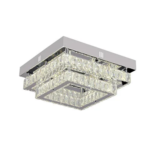 Apliqa Modina 2 Katlı Krom Ledli 3 Renkli 70 Watt Kristalli Taşlı Modern Tasarım Led Kristal Salon Avize