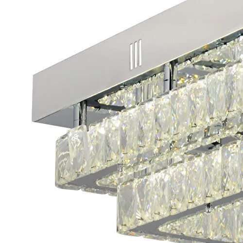 Apliqa Modina 2 Katlı Krom Ledli 3 Renkli 70 Watt Kristalli Taşlı Modern Tasarım Led Kristal Salon Avize