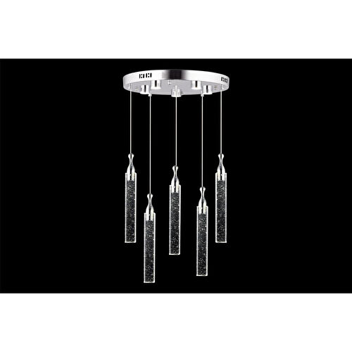 Apliqa Klaus 5'li Yuvarlak Krom Kristal Ledli Modern Oturma Odası Salon Sarkıt Avize