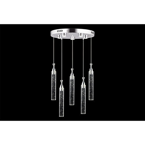 Apliqa Klaus 5'li Yuvarlak Krom Kristal Ledli Modern Oturma Odası Salon Sarkıt Avize