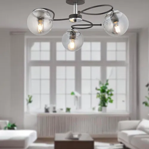 Apliqa Rodonit 3lü Siyah Krom Füme Camlı Modern Sarkıt Genç Odası Yatak Odası Retro Salon Avize