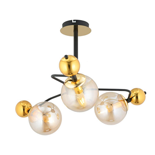 Apliqa Florit 3'lü Siyah Gold Modern Oturma Odası Salon Avize