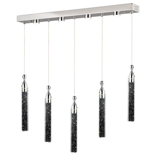 Apliqa Klaus 5'li Sıralı 3 Renkli 75 Watt Krom Kristal Ledli Modern Oturma Odası Salon Sarkıt Avize