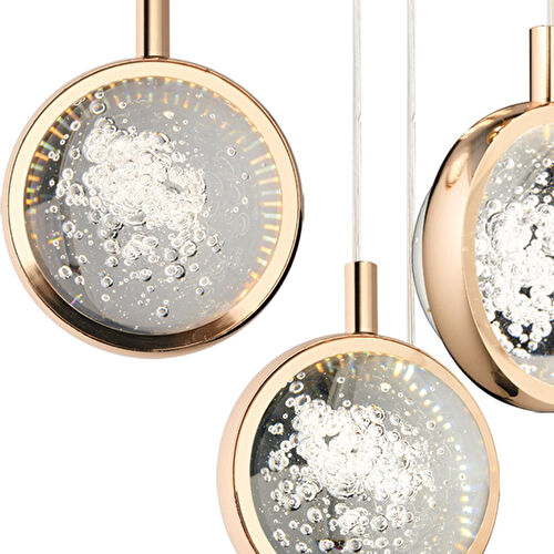 Apliqa Eldon 4'lü Yuvarlak 3 Renk 61 Wattgold Kristal Ledli Modern Oturma Odası Salon Sarkıt Avize