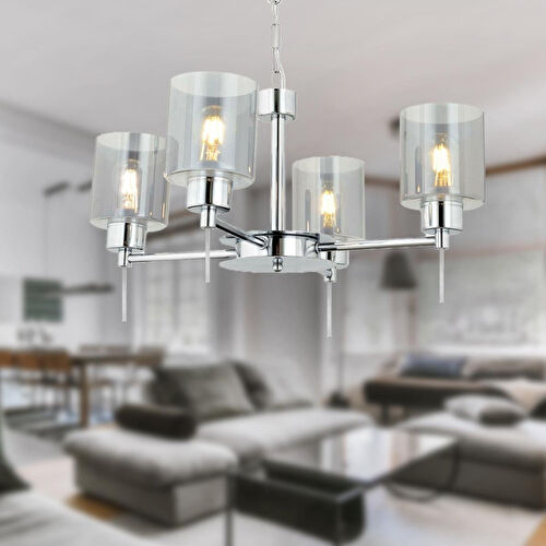 Apliqa Goldie 4 Lü Krom Kaplama Modern Yatak Odası Salon Avize